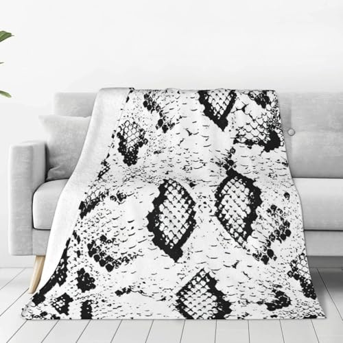 Snake Skin Black And White Print Soft Warm Blankets Fleece Throw, Lightweight Flannel Fleece Blanket For Bed Sofa Couch
