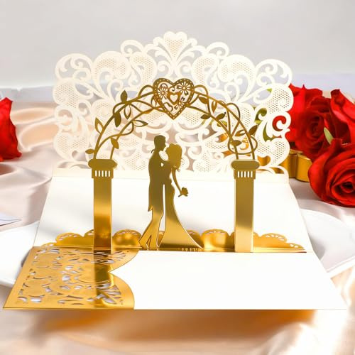 deegbbyi Carte Mariage, Cartes Félicitations Mariage, Romantique Carte Pop Up Mariages, Enveloppe pour Écrire Vos Souhaits, pour Les Couples, Les Mariages, Les Anniversaires, La Saint-Valentin (Or)
