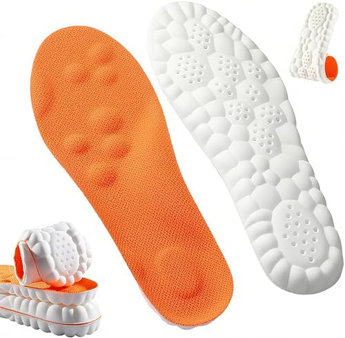 4D Cloud Insoles for Men Women, Memory Foam Boot Insoles, Comfortable and Breathable Massage Cushion Shoe Inserts with Arch Support, Trim to Fit All Shoe Types(1Pair-Orange, Men 9-10/Women 11-12)