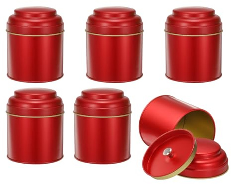 QUARKZMAN 6 Piezas De Latas De Té Con Tapas Dobles Herméticas, Pequeñas Latas Redondas De 8 Oz, Recipientes De Cocina Para Té, Café, Dulces Y Especias, Color Rojo
