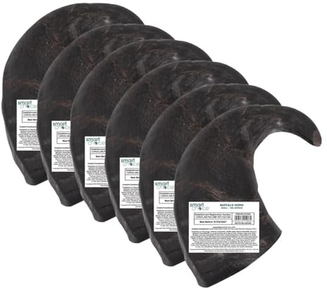 Pack of 6 Buffalo Horn Treat - Pet Dog Puppy Natural Snack Chew High Protein Reward For Good Behaviour - Promotes Dental Hygiene Supports Healthy Teeth & Gums Teething
