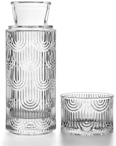 Nattduksbord vattenkaraff set med mugg glas nattkopp set, glaskaraff med lock, vattenkanna glas för gästrum, badrum, vardagsrum 630 ml (21,6 oz)