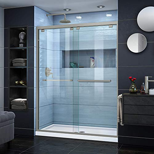 DreamLine Encore 56-60 in. W x 76 in. H Semi-Frameless Bypass Shower Door in Brushed Nickel, SHDR-1660760-04