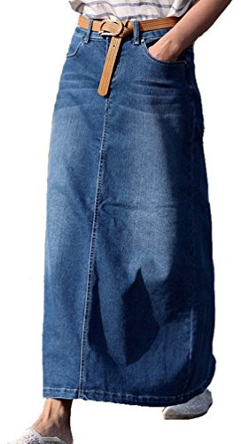 NiSeng Dam denim maxikjolar söm denim kjol ledig denim långa kjolar jeanskjolar, BLÅ, M