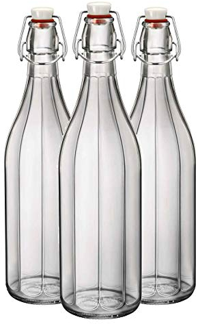 Bormioli Rocco Oxford Clear Wine Water Table Serving Swing Top Bottle - 1000ml - Pack of 3