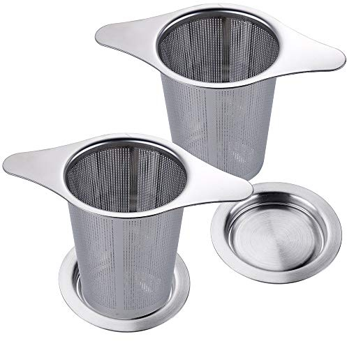 Anpro 2PCS Infuseur thé, Infuseur à thé Trou Fin en 304 Acier Inoxydable, avec Deux Languettes Et Couvercle pour Mug Tasse Théière pour Théière, Mug, Tasse, Bouteille