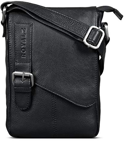 ROYALZ 'Louisiana' Leder Umhängetasche Klein für Männer Herren Ledertasche Mini Seitentasche Vintage Look Tasche zum Umhängen, Farbe:Schwarz