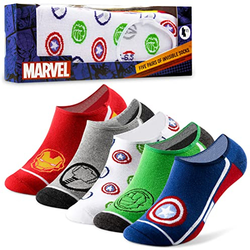 Marvel Sneaker Socken Herren Teenager Größe 40–45, Weich Lustige Füßlinge im 5er-Pack, Superheld Warme Geschenke für Männer (Mehrfarbig)