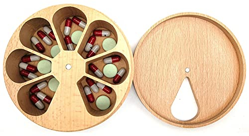 URFEDA Pillendose Für 7 Tage Tablettenbox Organizer Für Tabletten Medikamentenbox Aus Holz 7 Fächer Pillenbox Großer Kapazität Medikamentendosierer Tablettenboxen Für Pillen,Vitamine Medikamente