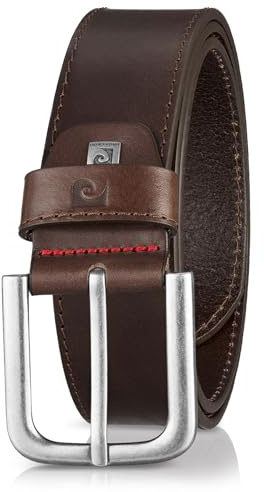 Pierre Cardin Ceinture Homme en Cuir de Vachette Pleine Fleur, 40 mm Large et 3,8 mm Fort, Ajustable pour Jeans, Marron, Taille 85