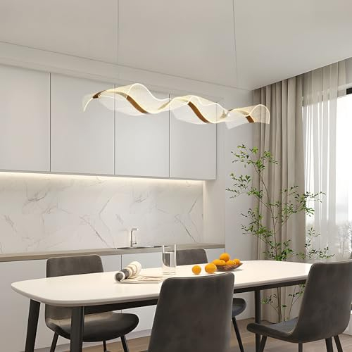 HvKvHvY Kronleuchter, moderne LED-Pendelleuchte mit Fernbedienung, dimmbar, Esstisch-Pendelleuchte, Wellen-Deckenleuchten, verstellbar, für Kücheninsel, Schlafzimmer, Empfangshalle, Hängeleuchte