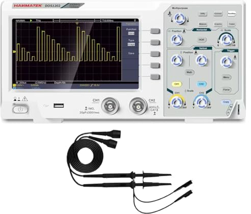 HANMATEK 200mhz Bandbreite DOS1202 Digitales Oszilloskop mit 2 Kanälen und Bildschirm 7 Zoll / 18 cm, TFT-LCD Display, Tragbares Professionelles Oszilloskop Kit mit 1GS/s Abtastrate