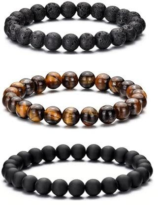 MOROTOLE Armband Herren, 8 mm Tigerauge Lavastein Armbänder für Herren Set Naturstein Perlenarmband Männer Schmuck Geschenke