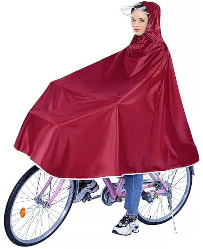 Wasserdicht Radfahren Regen Poncho, Radfahren Regen Poncho mit Kapuze, Compact Regen Cape fur Damen Herren, Portable Regenponcho Leichte Regenjacke für Fahrräder Elektrofahrräder (Oxford-Stoff, Red)