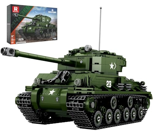 Reobrix M4A3E8 Sherman Militärpanzer Bausatz, 77030 Klemmbausteine Hauptkampfpanzer Modellbausatz im Maßstab 1:30, World of Tanks lizenziert Bausteine, Geschenk für Erwachsene ab 14 Jahren(836 Teile)