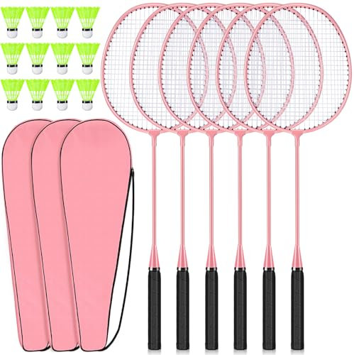 Chitidr 12 Pack Badminton Rackets Set Including Badminton Racquets, Nylon Shuttlecocks and Carry Bag for Outdoor Backyard Games Beginners(6 Pack,Pink)