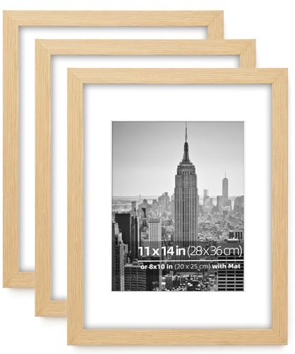 Eitida 11 x 14 trä naturlig kornig bildram set, display 8 x 10 foto med matta, väggmontering vertikalt eller horisontellt, naturlig ekstruktur, 3-pack