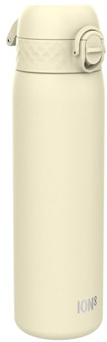 Ion8 Lightweight Steel Water Bottle, 600 ml/20 oz, Non-Insulated, Leak Proof, Easy to Open, Secure Lock, Dishwasher Safe, Flip Cover, Fits Cup Holders, Carry Handle, Metal Water Bottle, Creamy White