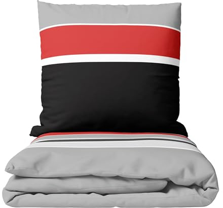 Leonado Vicenti Renforcé Bettwäsche Set Baumwolle 155x220 cm Streifen Design Rot mit Reißverschluss weich hautfreundlich 4 Jahreszeiten
