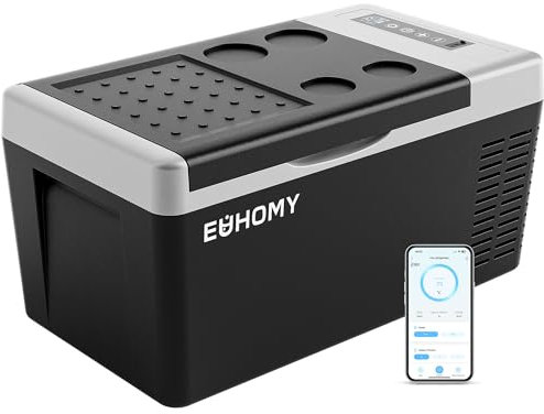 EUHOMY 18L Camping Fridge Freezer [-20℃~20℃] | 15-Min Rapid Cooling | APP Control | 12/24V DC & 240V AC | 3 Battery Protections | ECO/MAX Modes | <42dB Compressor Fridge for Camping, Travel, Boat