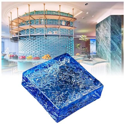 Rektangulärt glasblock med hög genomskinlighet, Glasblock Dekorativa Kristallklara Rektangulära Tegelstenar Värmeisolering 5,9x5,9x1,9 tum Flerfärgade(Blue)