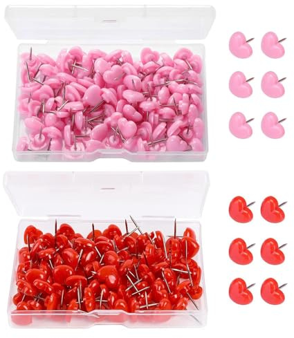 200Pcs Pins for Pinboard,Cute Heart Shaped Drawing Pins for Notice Board | Decorative Thumb Push Pin,Cute Pins for Home School Office,Photos Wall Notice Board Cork Board