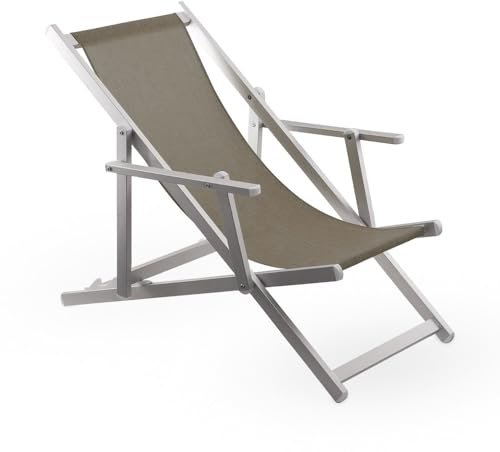 Mediawave Store - Sdraio Pieghevole Napoli Struttura Alluminio Textilene con Braccioli Giardino Mare Campeggio (Tortora)