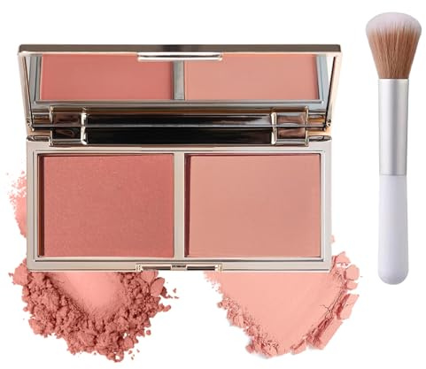 Blusher for Cheeks Make Up, Powder Blush Palette with Mirror & Brush, Matte & Shimmer Blushers, Natural-Looking Skin Tint, Lightweight, Long-Wearing