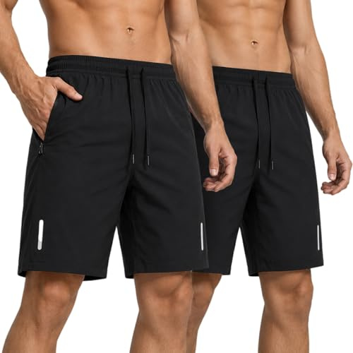 ADUDVLO Mens 2Pack Gym Running Shorts Breathable Quick Dry Lightweight Gym Athletic Short with Zipper Pockets and Reflective Strip (UK, Alpha, 3XL, Regular, Regular, 2, Black)
