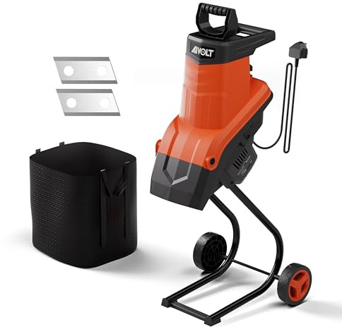 AIVOLT 2500W Garden Shredder, Electric Wood Chipper, Crush up to 45mm, 3600rpm Speed, 10m Power Cable, Reversible Steel Blades with Detachable 50L Collection Bag for Garden Debris, Leaves and Branches