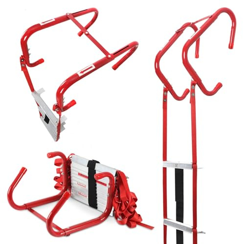 Vkechh Scala antincendio, 4,5 m, pieghevole in alluminio, non scivolante, rustproof, peso massimo 450 kg, gancio regolabile, carico EN1147 certificato con distribuzione rapida, 3 secondi per casa
