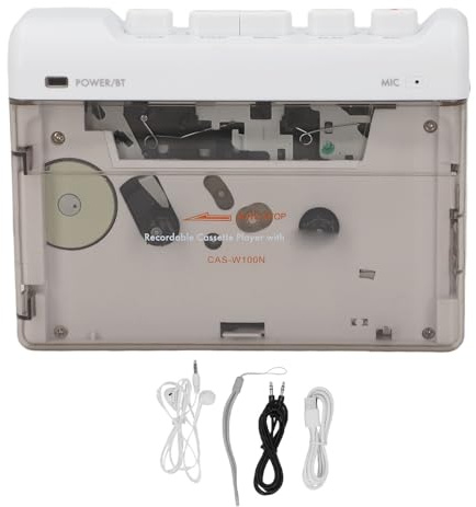 Erchineko Bluetooth-kassettbandspelare, Liten Bärbar Stereokassettspelare med Mikrofon, 3,5 Mm Hörlursuttag, AUX-uttag, Auto Reverse, för Hem, Bil