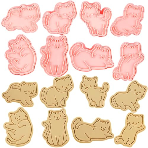 8 stycken kattkakformar, kakformar, kakskärare, kattkakskärare för kakor, kattungar, gör-det-själv bakning, används för att göra kakor, fondants, choklad, kakor, familj, födelsedagar, temafester