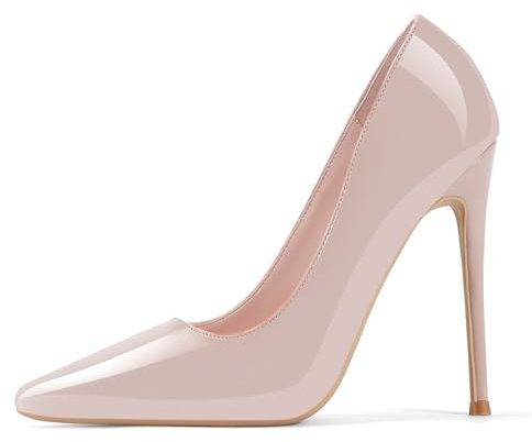 GENSHUO Stiletto Stiletto High Heels, 12CM/4.72IN Damen Pumps Spitz Party High Heels Sexy Basic Schuhe Damen Geschlossen Abendschuhe Lack/Wildleder ，Nackt 42 EU(12 US)