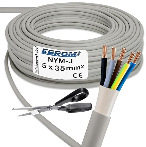 EBROM NYM-J 5 x 35 mm² – Cavo di installazione – Cavo di installazione – Cavo per ambienti umidi – grigio – Selezione in incrementi di 1 metro – Metro preciso al metro – La vostra scelta: NYM-J 5 x 35