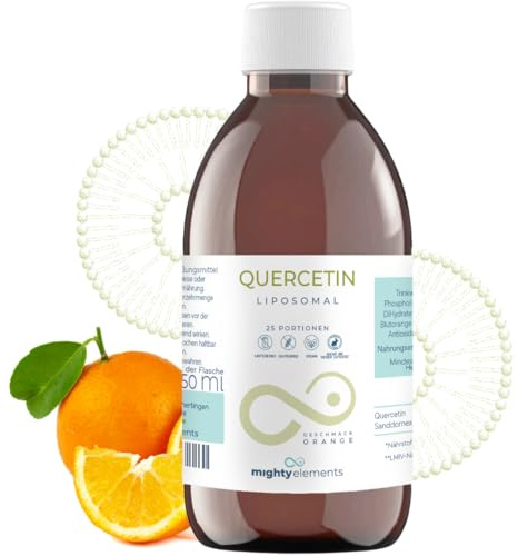 Mighty Elements quercetina liposomiale ad alto dosaggio 300 mg, liquido, 250 ml, vegana, super sapore, alta biodisponibilità, bottiglia di vetro