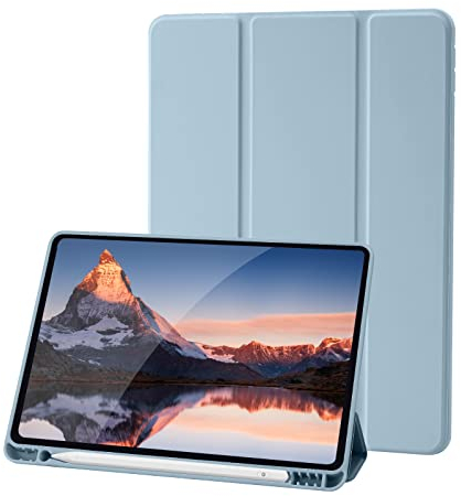 Hülle Kompatibel mit iPad 9 8 7 Generation 10.2 Zoll, Model 2021/2020/2019,9./8./7. Hülle mit Stifthalter, Trifold Ständer Schutzhülle, Auto Schlafen/Wachen for iPad 10,2 - Hell Blau