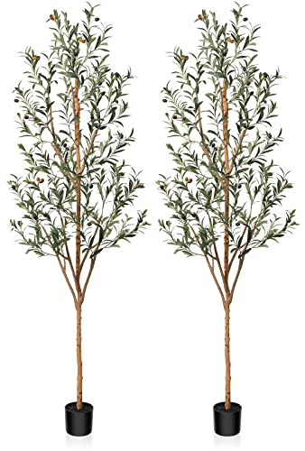 Kazeila Olive Tree, 210 cm Artificial Plant, Large Fake Plastic Plants in Pot for Home Decor, Room & Bedroom Decoration (Pack of 2)