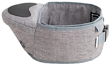 Hippychick Hipseat Baby Carrier, Lightweight Back-Saving Support Waist Stool, Adjustable Strap, Can Carry 6-36 Months Child, Denim Grey