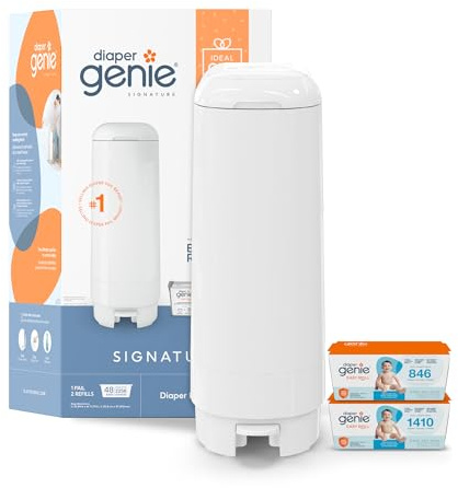 Diaper Genie Signature Gift Set | Include ricarica Easy Roll con 48 sacchetti | Contiene fino a 2256 pannolini per neonati