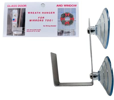 Glass Door & Window Wreath Hanger - 2X Suction Cups for Maximum Hold - Holds up to 10lbs! - for Use on Glass and Mirrors - No Wiring Required - Solid Aluminum