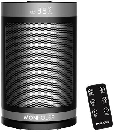 MONHOUSE Calefactor Eléctrico Cerámico Oscilante de 120° con Termostato, Temporizador de 1-12 Horas, Mando a Distancia, Protección contra Sobrecalenta