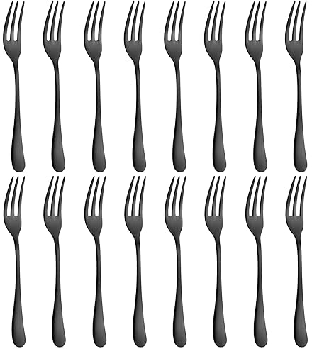 BEWOS Forchette 16 Pezzi, Forchettine da Dolce Nere in Acciaio Inox, Forchette da 8.07'', lucidate a Specchio, Forchetta in Argenteria per Qualsiasi Luogo di Ristorazione, Lavabili in Lavastoviglie