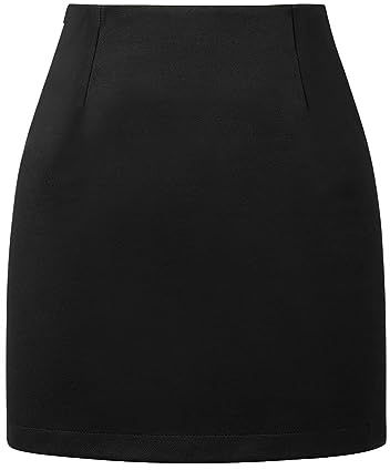 Womens Black Wool Plaid Mini Skirt Fall Winter High Waisted Bodycon Pencil Skirt (Pure Black, M)