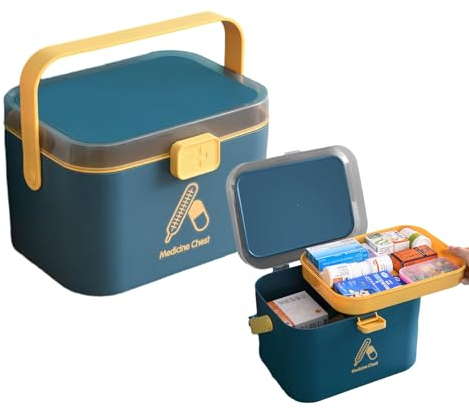 Liuer Medizinbox, Hausapotheke Box,Tragbare Apothekenbox Medikamentenkiste Klein Medizinschränke Medizinkoffer Doppelschichtiger Aufbewahrungskoffer für zu Hause