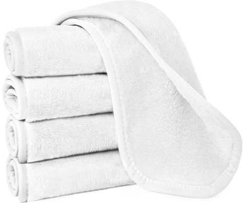 URAQT Mikrofaser Gesichtsreinigungstücher, 5pcs Waschbar Abschminktücher, Ultraweich Waschlappen Gesicht, Saugstarke Gesichtsreinigungstücher für Tägliche Entfernung und Reinigung（Weiß）