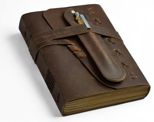 Cuaderno de cuero para hombres y mujeres, diario vintage encuadernado en cuero, cuaderno de viaje, diario de 290 hojas de papel rayado, diario de escritura, cuaderno de recortes, poesía, bocetos,