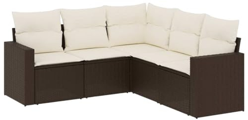 vidaXL Loungegrupp för trädgården med dynor 5 delar brun konstrotting