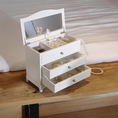 Jozen Gift Joyero musical de bailarina blanca con espejo y collar para niñas y mujeres, caja de almacenamiento de joyas, para cumpleaños, día de San Valentín y todas las vacaciones, gran regalo para