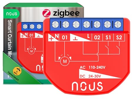 NOUS ZigBee Smart Curtain Module, AC 16A/DC 10A, torrkontakter, ZigBee 3.0-hubb krävs, kompatibel med Alexa, Google Assistant, Home Assistant, Tuya Smart Life App
